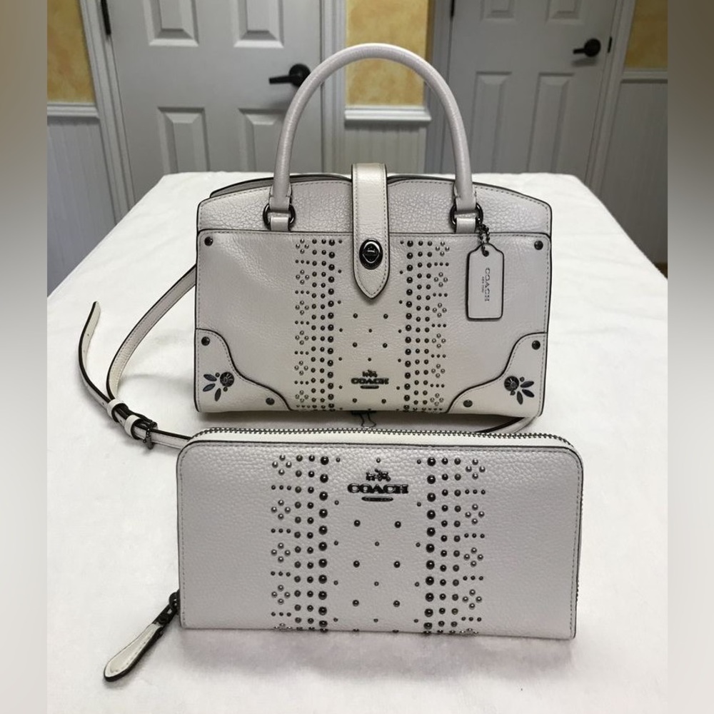 Coach Mercer 24 Bandana Rivets + Matching Wallet Dark Gunmetal Chalk F55634